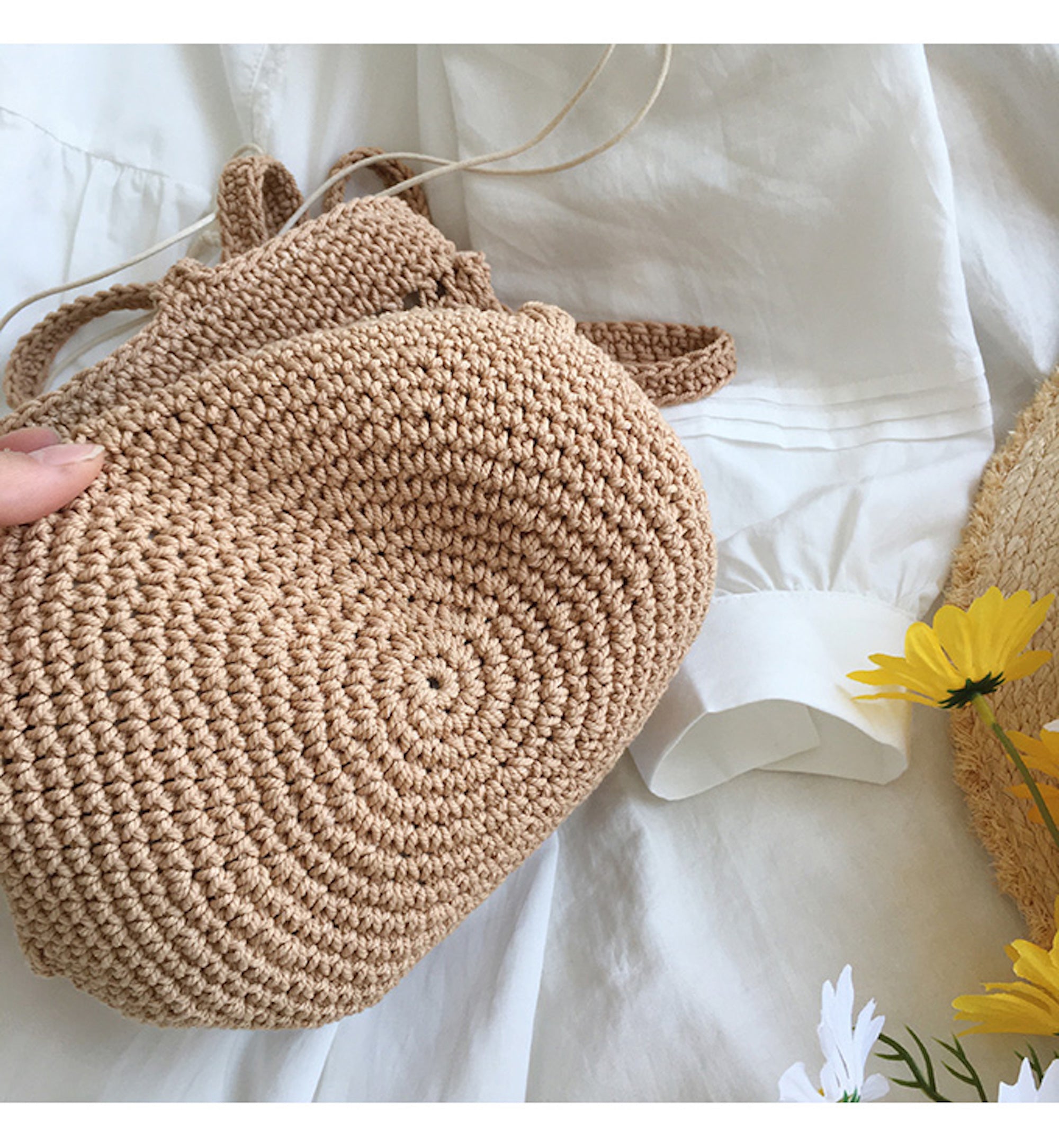 Buy Online High Quality, Unique Handmade Crochet Cotton Bucket Shoulder Bag, Minimalistic Basket Design, Hand Crochet Woven Purse, Fashion Casual Bag, Women's Purse, Shoulder Bag - Elena Hand