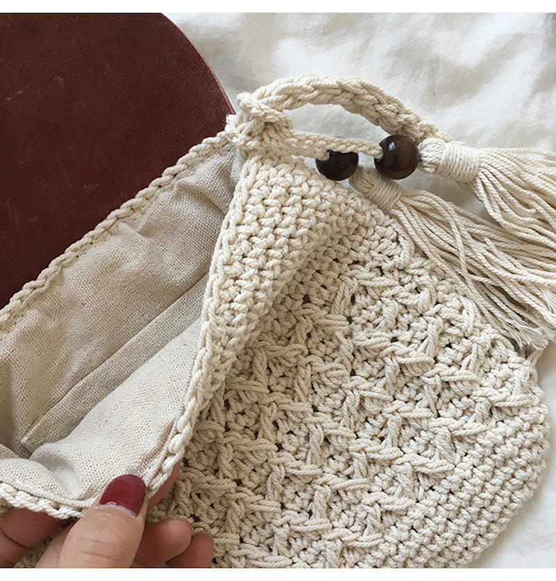 Buy Online High Quality, Unique Handmade Crochet Crossbody Bag with Leather Flap, Handmade Shoulder Bag, Women's Purse - Elena Handbags