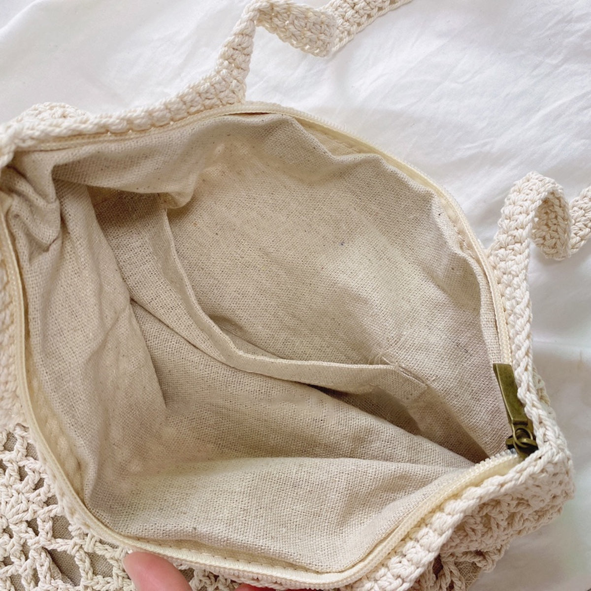 Crochet Medium Cotton Knitted Top Handle Bag with Floral Design