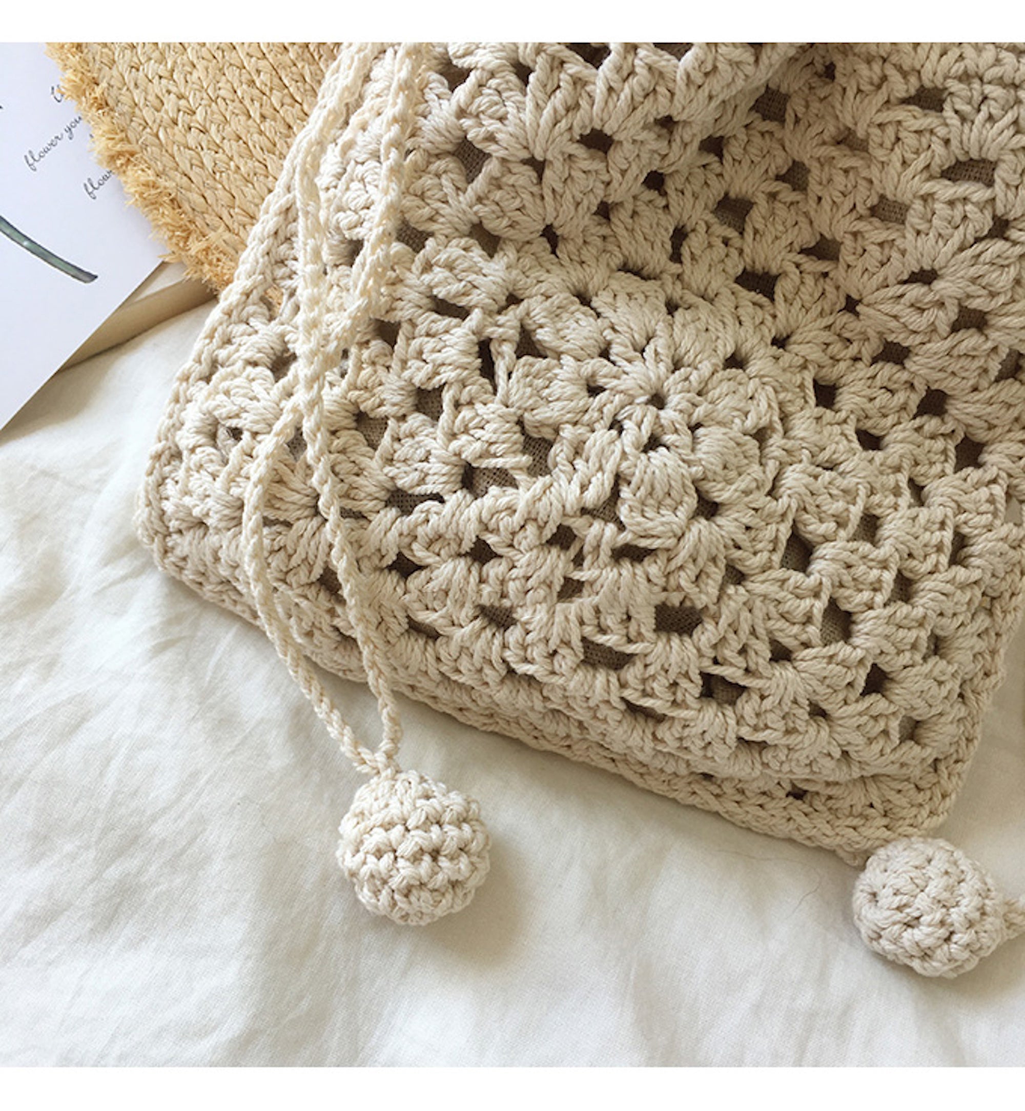 Buy Online High Quality, Unique Handmade Retro Cotton Knitted Shoulder Bucket Bag with Tassel, Hand Crochet Woven Purse, Fashion Casual Bag, Crossbody Bag Women's Purse Shoulder Bag - Elena H