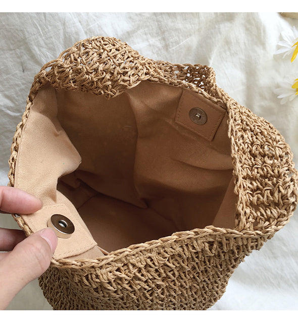 Buy Online High Quality, Unique Handmade Straw Shoulder Bucket Bag, Minimalistic Basket Design, Small Size, Handmade Summer Beach Purse, Raffia Bag - Elena Handbags