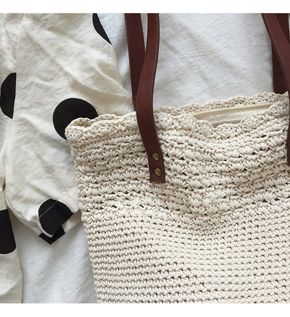 Buy Online High Quality, Unique Handmade Handmade Crochet Shoulder Bag with Leather Strap, Hand Woven, Fashion Casual Bag, Gift for Her, Women's Woven Bag - Elena Handbags