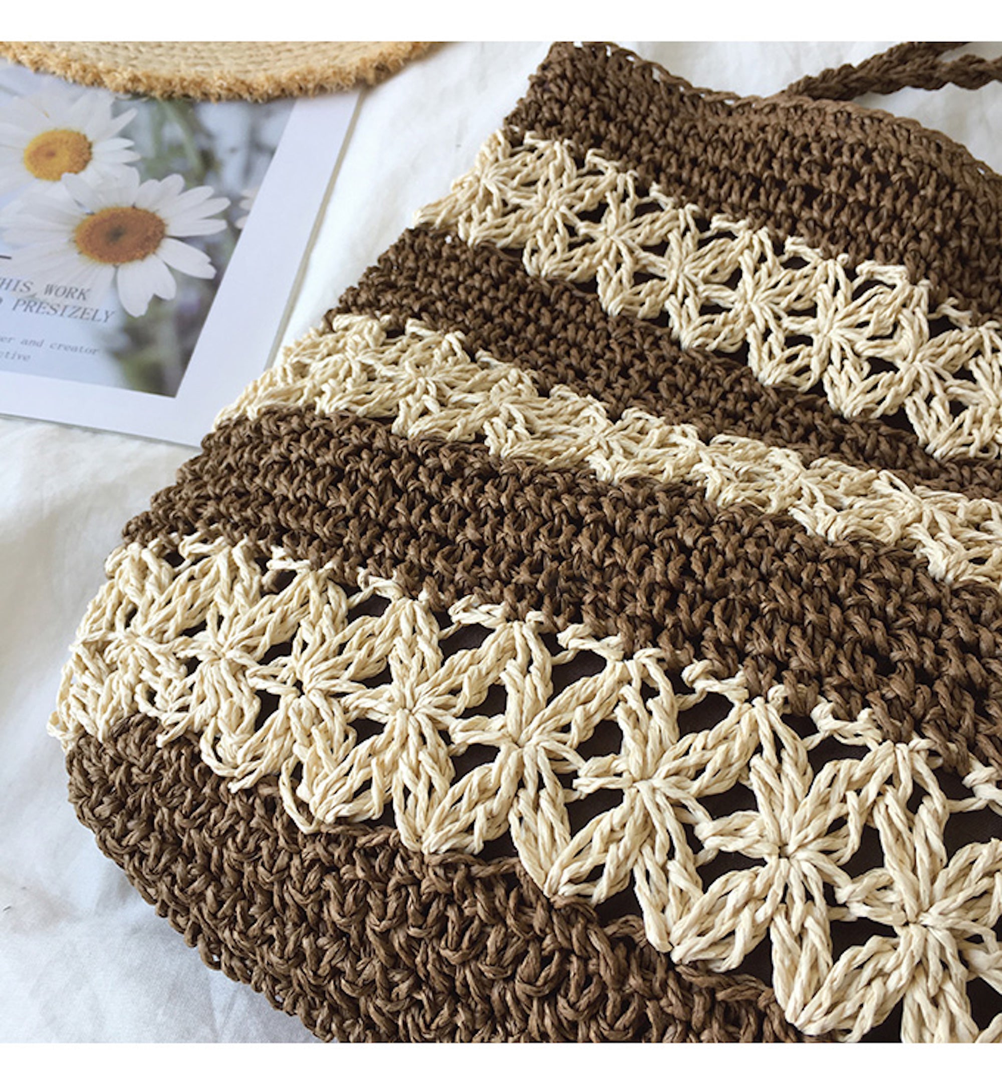 Buy Online High Quality, Unique Handmade 2021 Style Patterned Straw Woven Tote Bag, Retro Vibes, Summer Bag, Everyday Shoulder Bag, Beach Bag - Elena Handbags