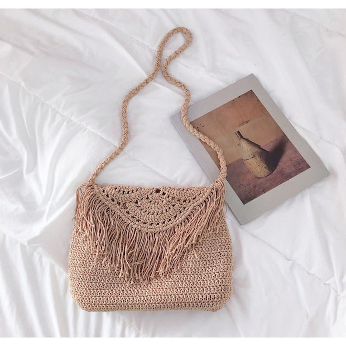 Buy Online High Quality, Unique Handmade Bohemian Tassel Beach Bag, Women Crochet Fringed Crossbody Bag, Hand Knitted Boho Shoulder Bag - Elena Handbags