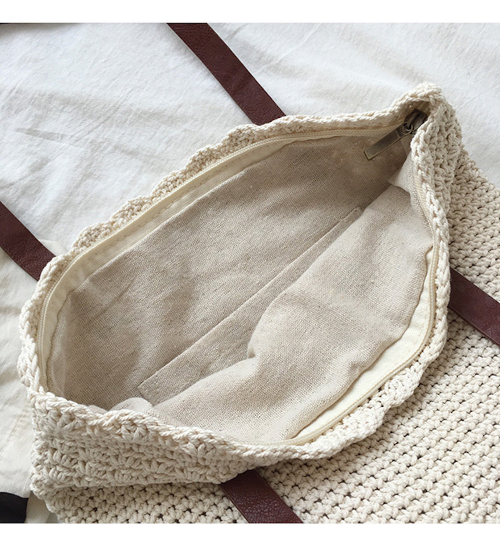 Buy Online High Quality, Unique Handmade Handmade Crochet Shoulder Bag with Leather Strap, Hand Woven, Fashion Casual Bag, Gift for Her, Women's Woven Bag - Elena Handbags