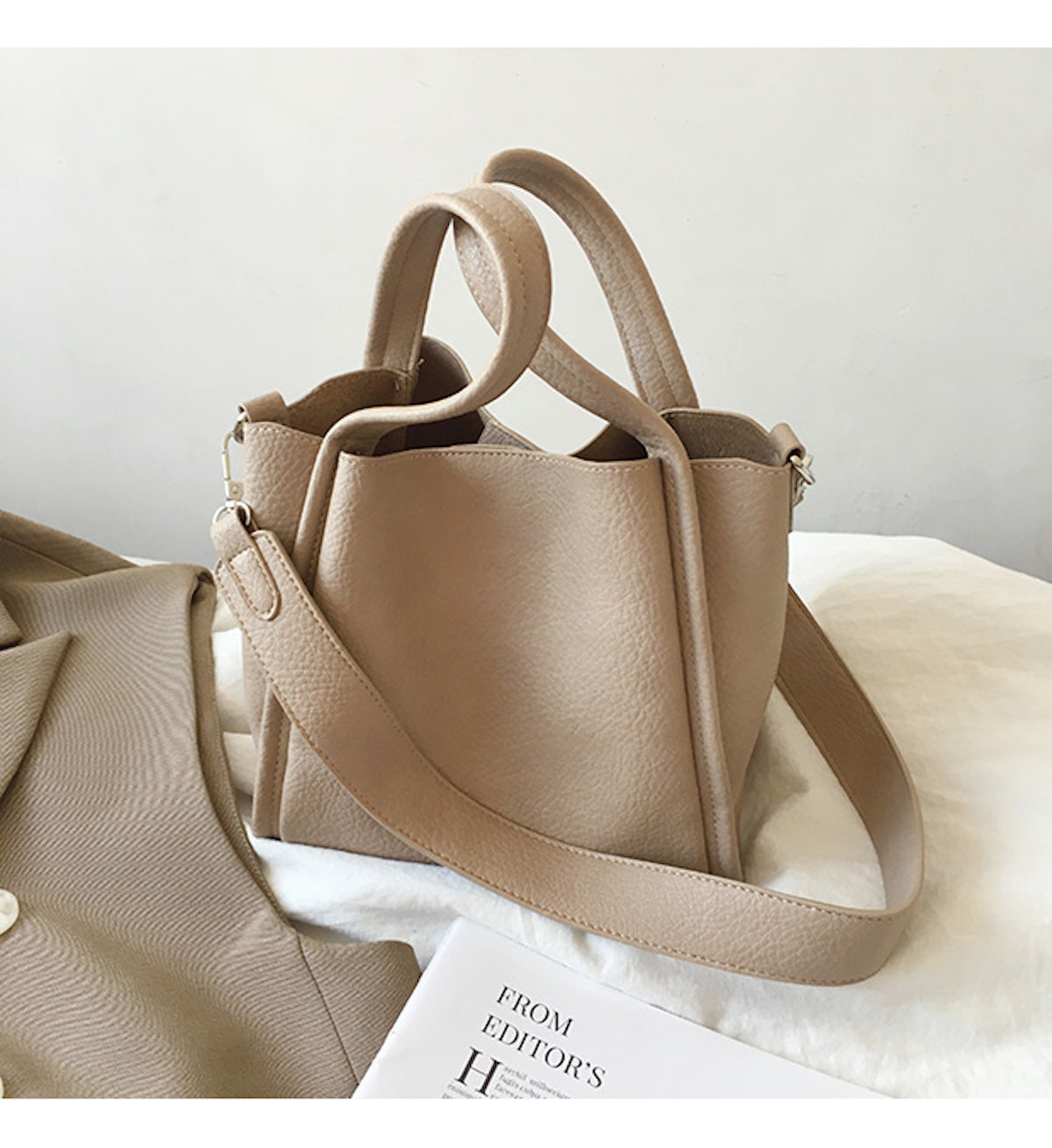 Buy Online Ultra Soft Leather Bucket Bag with Shoulder Strap and Inner Pouch
