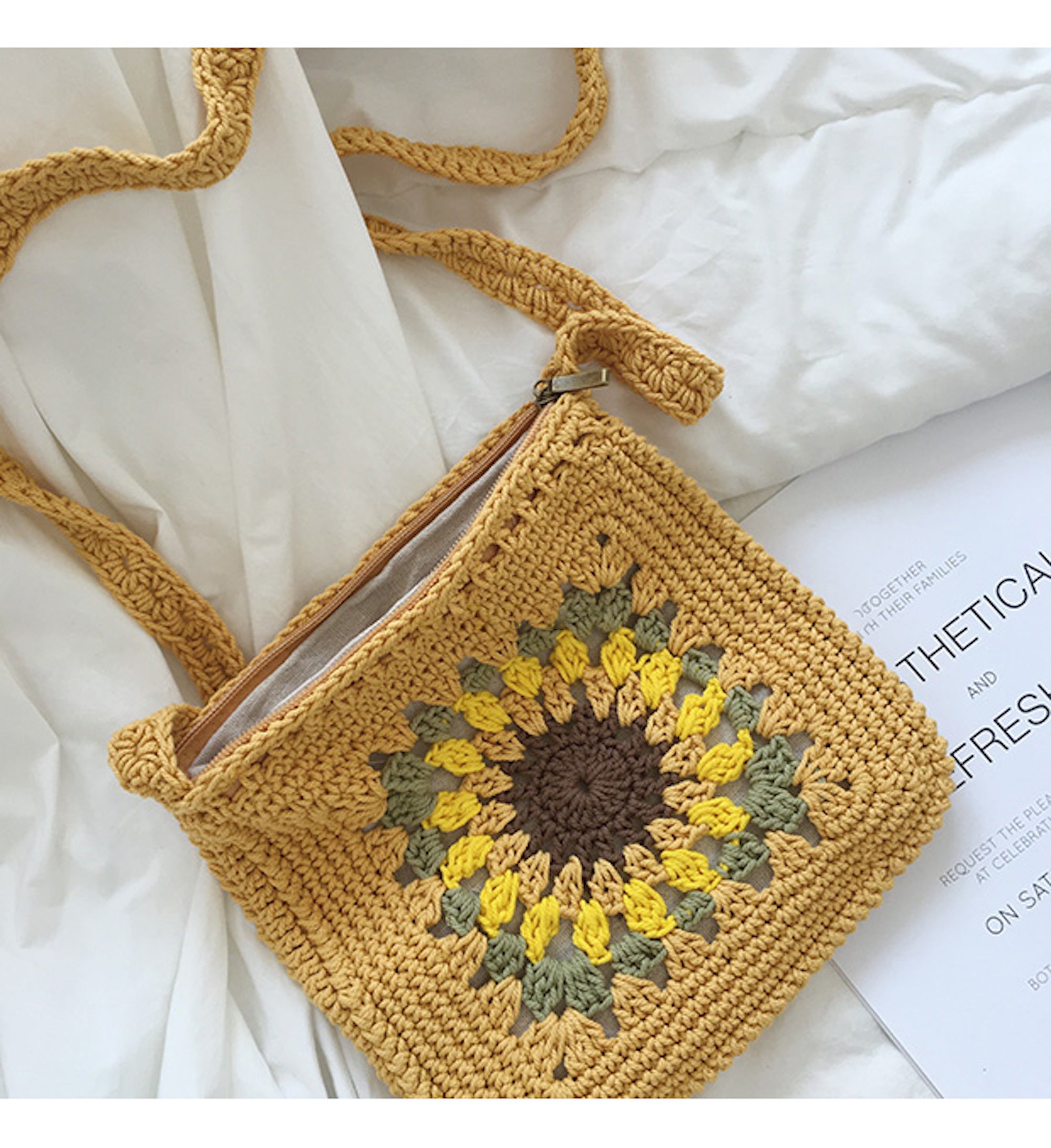 Buy Online High Quality, Unique Handmade Handmade Crochet Sunflower Purse, Hand Woven Crossbody Bag, Cotton Purse, Amigurumi Shoulder Bag, Crossbody Bag - Elena Handbags
