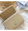 Buy Online High Quality, Unique Handmade Straw Woven Saddle Flap Bag with Leather Trims and Button - Elena Handbags