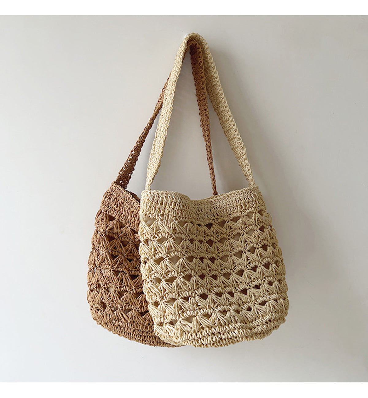 Buy Online Elena Handbags Patterned Straw Shoulder Bucket Bag