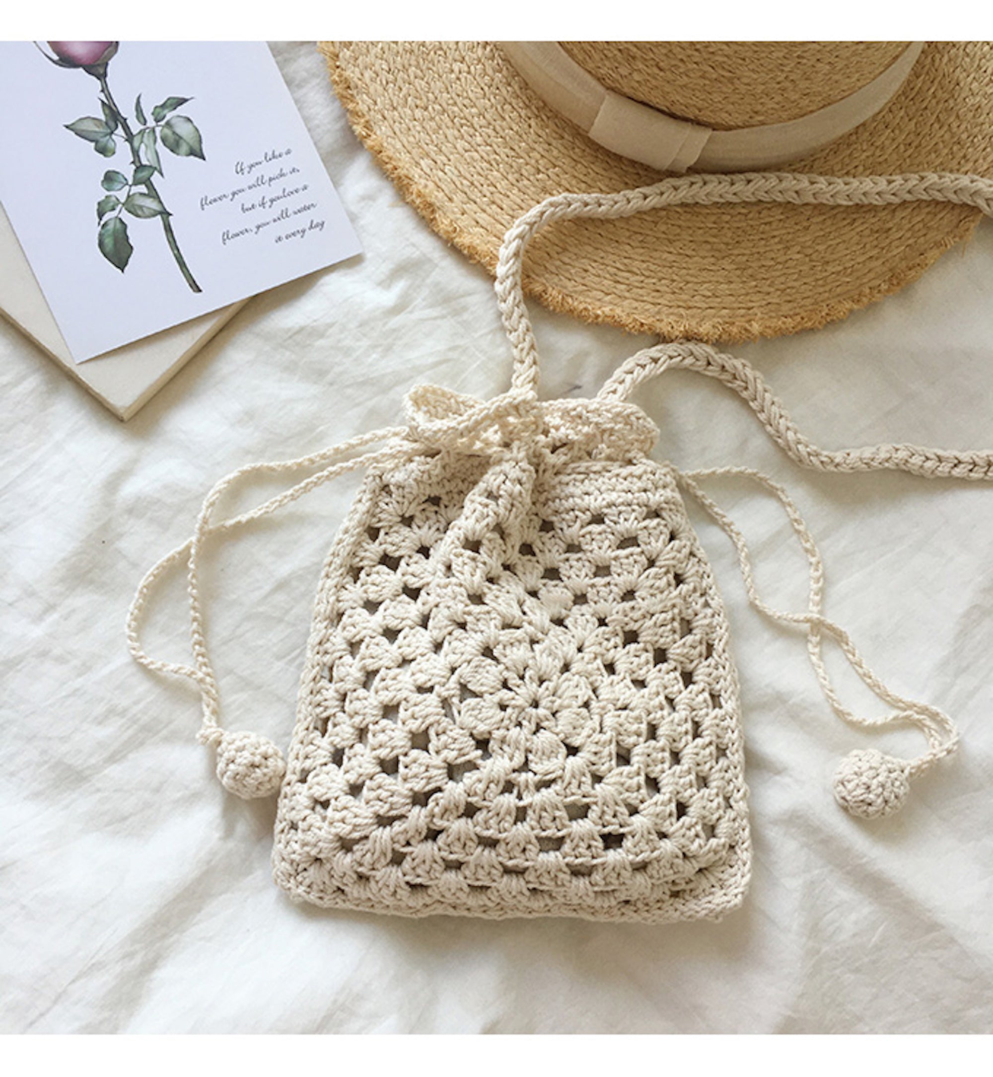 Buy Online High Quality, Unique Handmade Retro Cotton Knitted Shoulder Bucket Bag with Tassel, Hand Crochet Woven Purse, Fashion Casual Bag, Crossbody Bag Women's Purse Shoulder Bag - Elena H