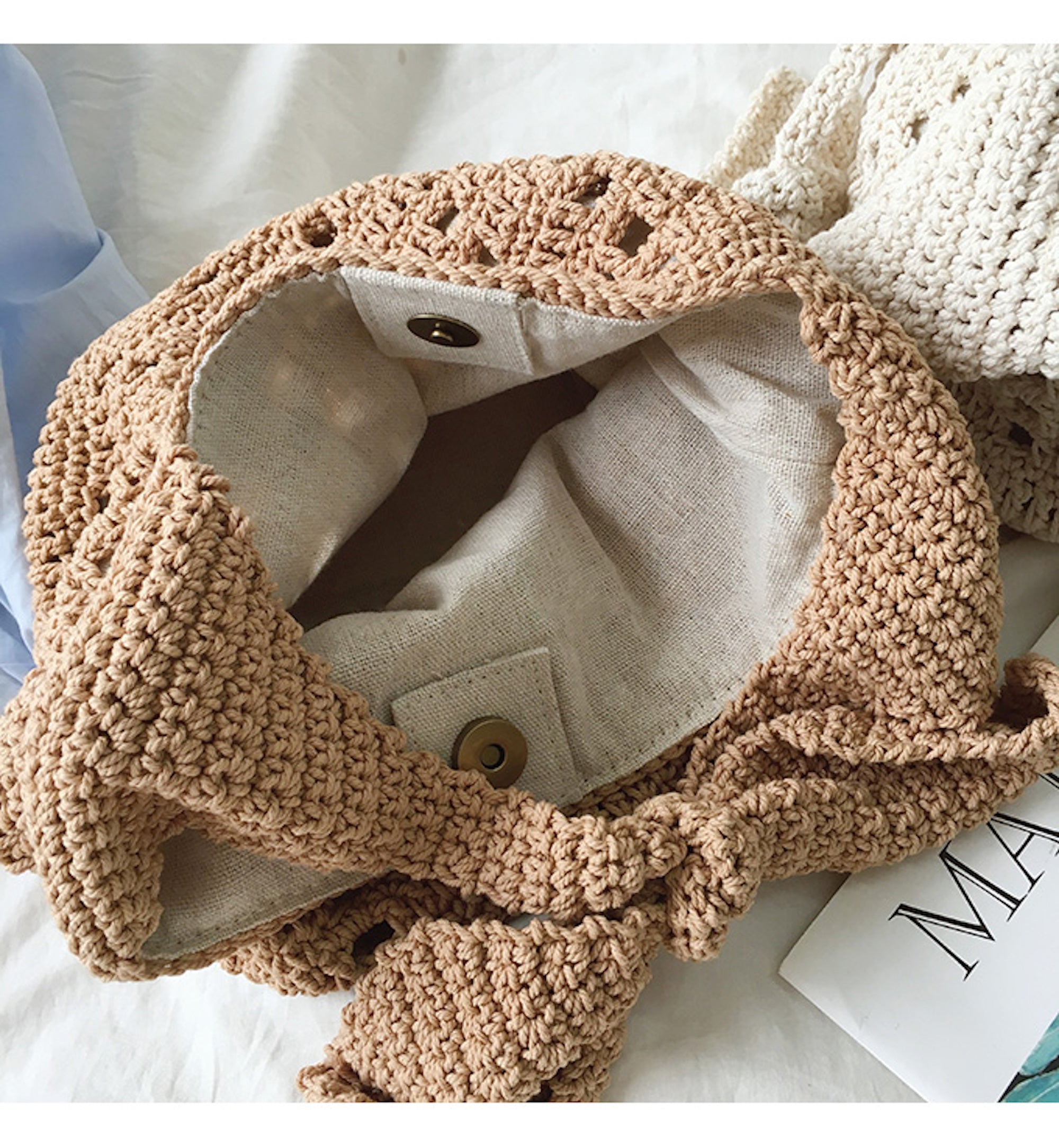 Buy Online High Quality, Unique Handmade Medium Crochet Cotton Bucket Bag, Minimalistic Basket Design, Hand Crochet Woven Purse, Fashion Casual Bag, Women's Purse, Shoulder Bag - Elena Handba