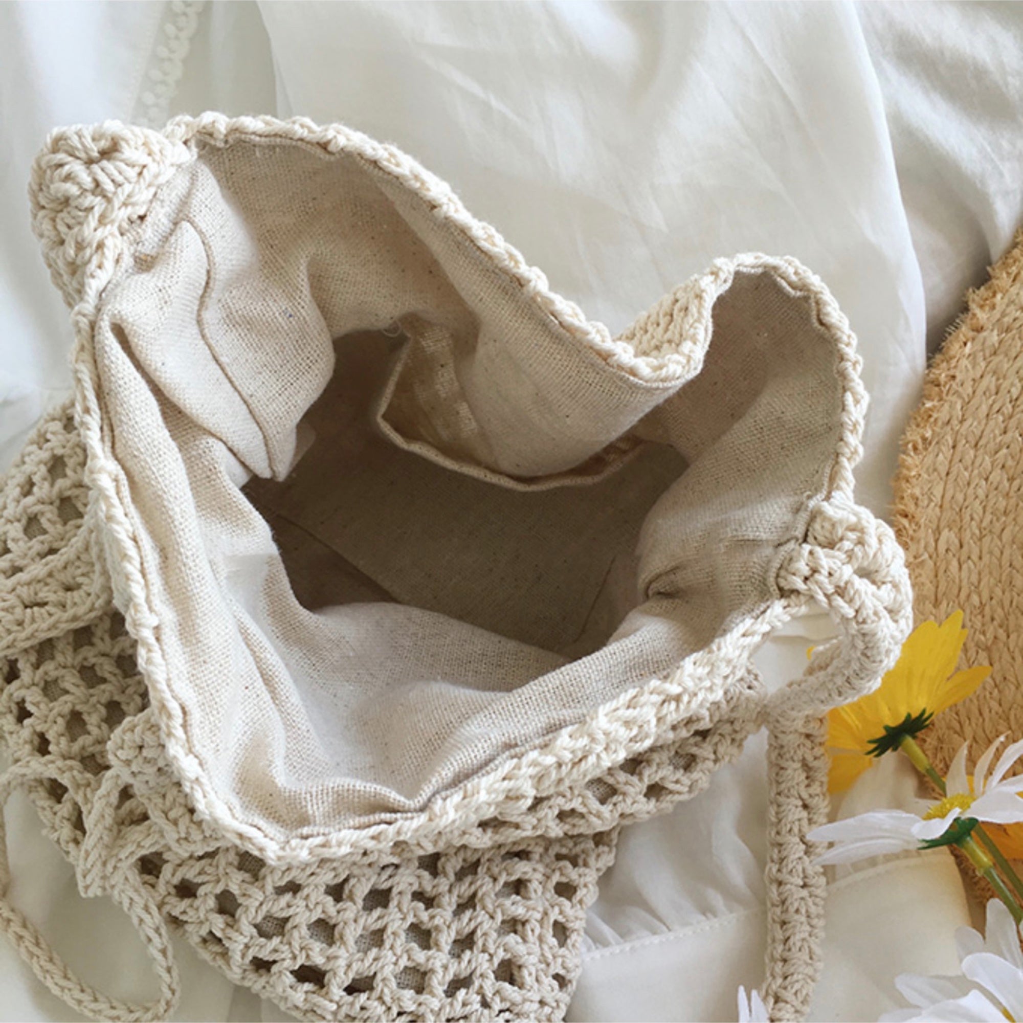 Buy Online High Quality, Unique Handmade Retro Artsy Cotton Knitted Shoulder Bag, Handmade Crochet Crossbody Bag, Fashion Casual Bag, Gift for Her, Women's Woven Drawstring Bag - Elena Handba