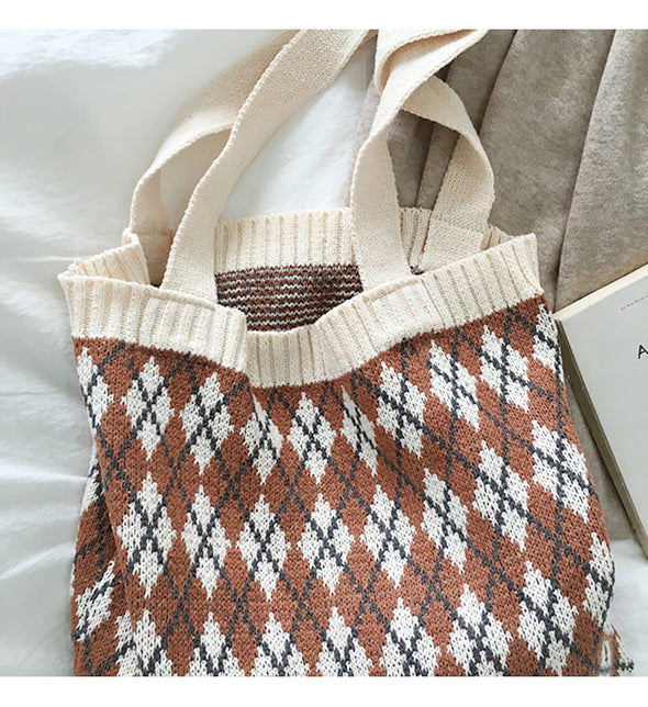 Elena Handbags Retro Argyle Knit Bag