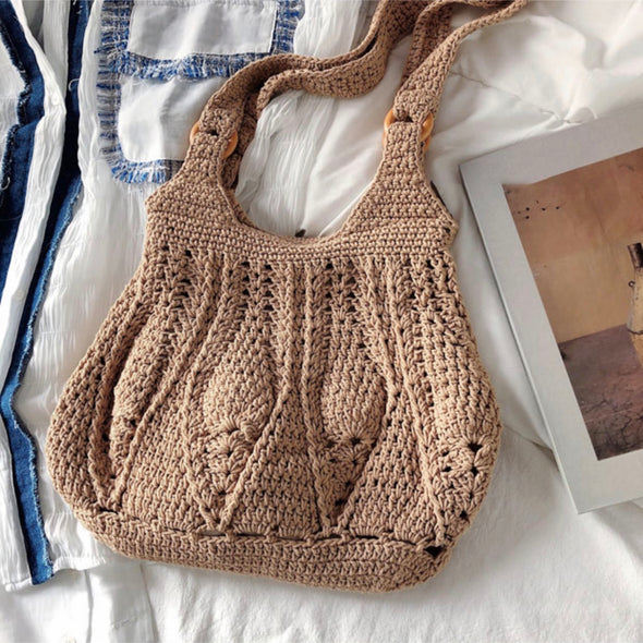 Buy Online High Quality, Unique Handmade Retro Artsy Twist Cotton Knitted Shoulder Bag, Hand Woven, Fashion Casual Bag, Gift for Her, Women's Woven Bag - Elena Handbags