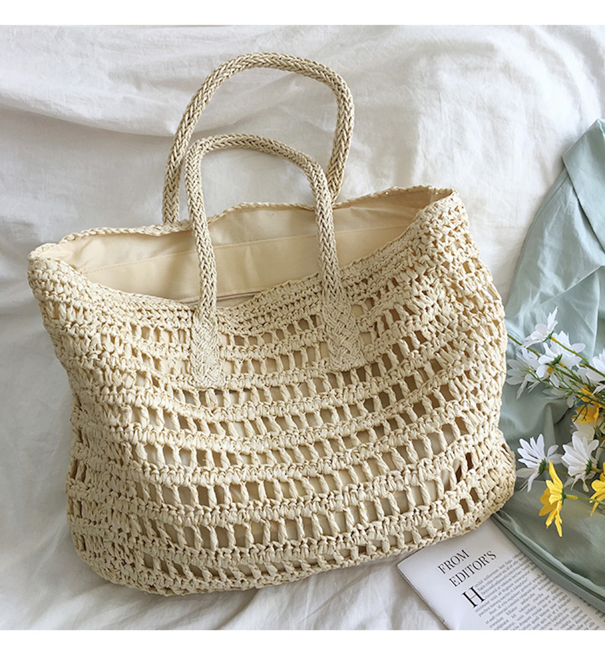 Buy Online High Quality, Unique Handmade Large Fashion Straw Woven Tote Bag, Vintage Vibes, Summer Bag, Everyday Shoulder Bag, Beach Bag - Elena Handbags