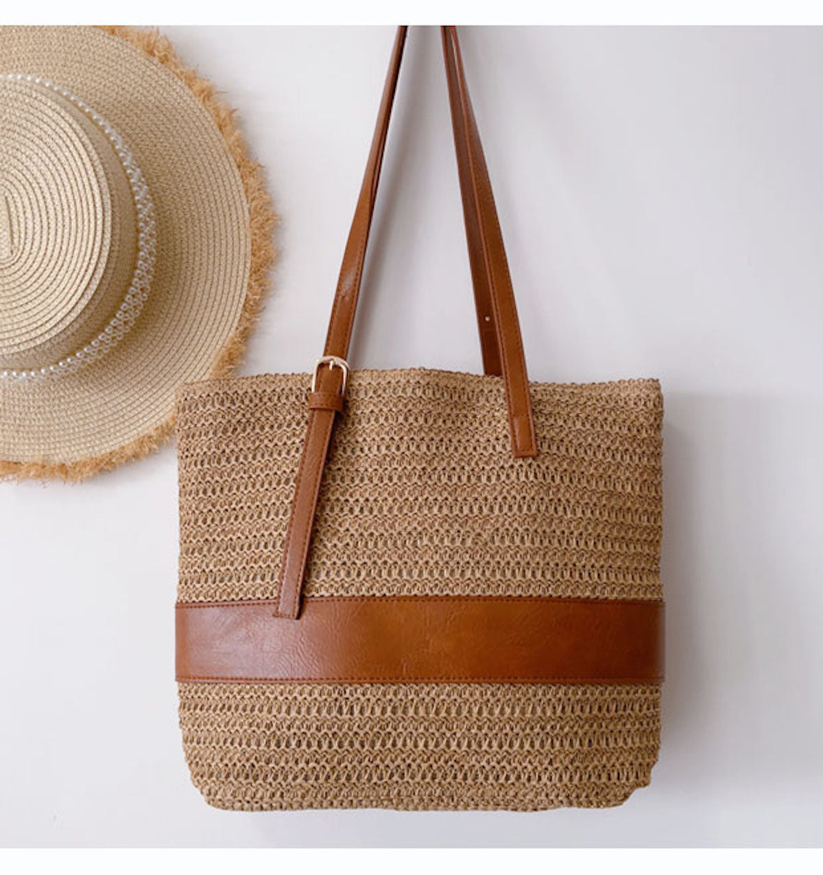 Elena Handbags Straw Woven Tote Shoulder Bag