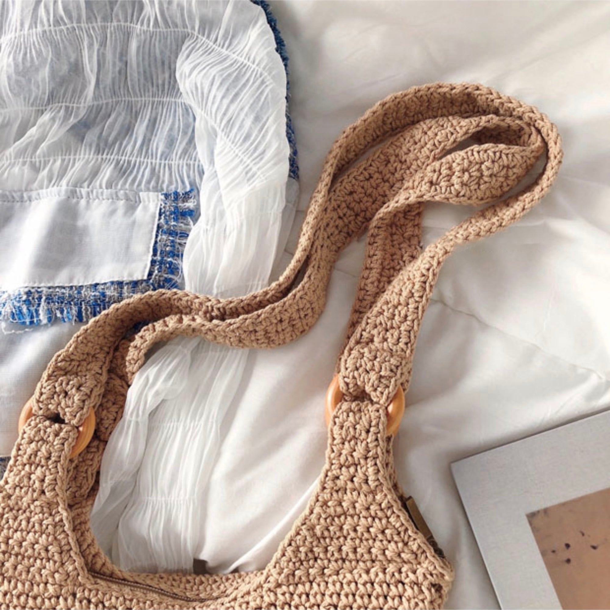 Buy Online High Quality, Unique Handmade Retro Artsy Twist Cotton Knitted Shoulder Bag, Hand Woven, Fashion Casual Bag, Gift for Her, Women's Woven Bag - Elena Handbags