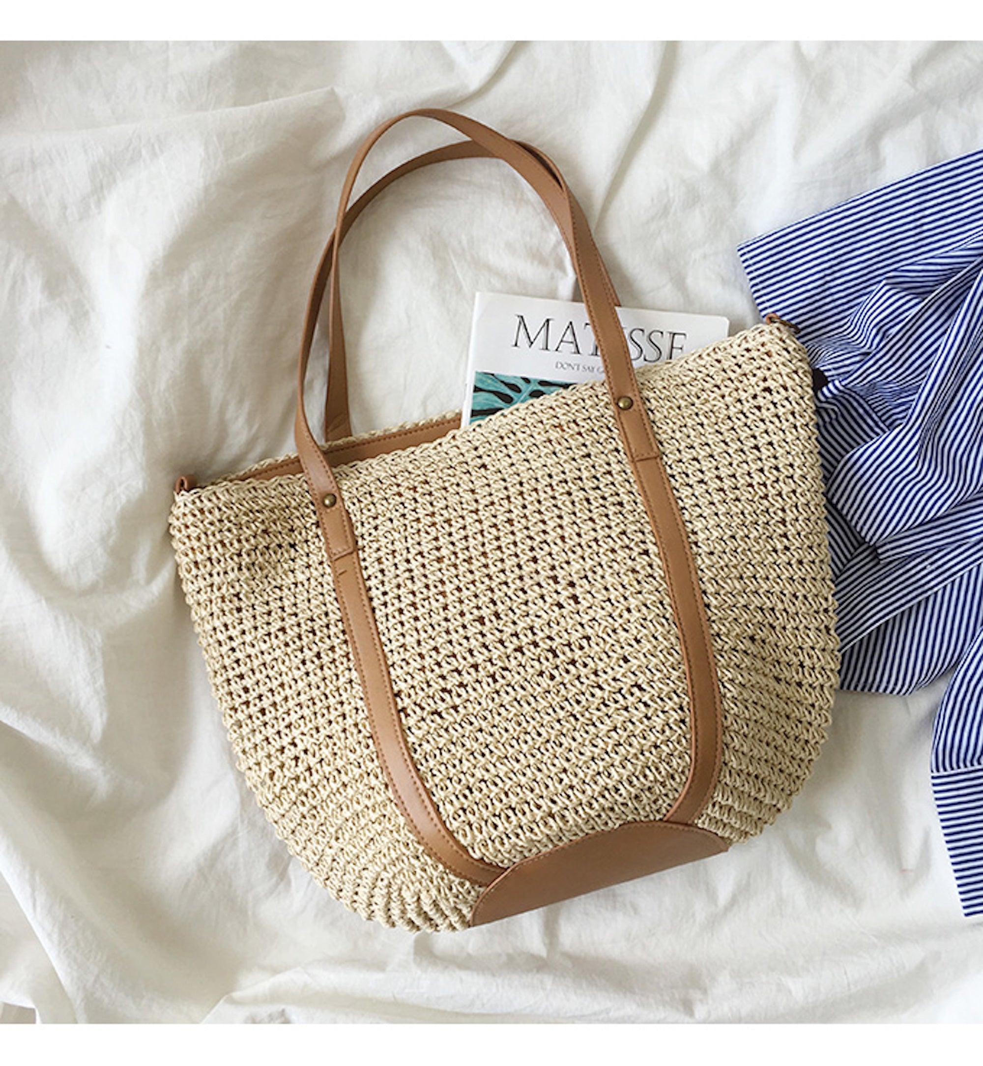 Buy Online High Quality, Unique Handmade Large Straw Woven Tote Bag with Leather Accents, Summer Bag, Everyday Shoulder Bag, Beach Bag - Elena Handbags