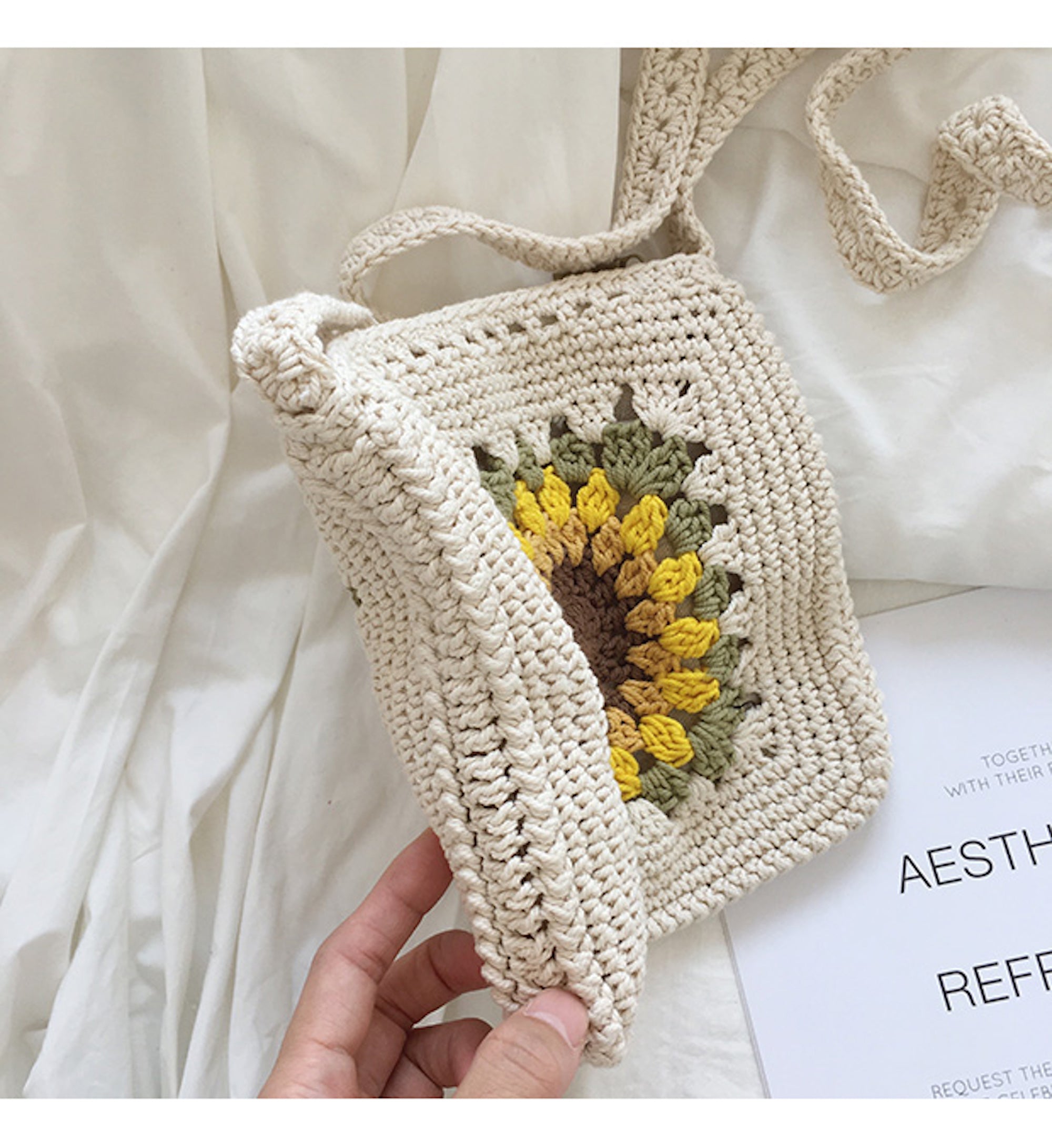 Buy Online High Quality, Unique Handmade Handmade Crochet Sunflower Purse, Hand Woven Crossbody Bag, Cotton Purse, Amigurumi Shoulder Bag, Crossbody Bag - Elena Handbags