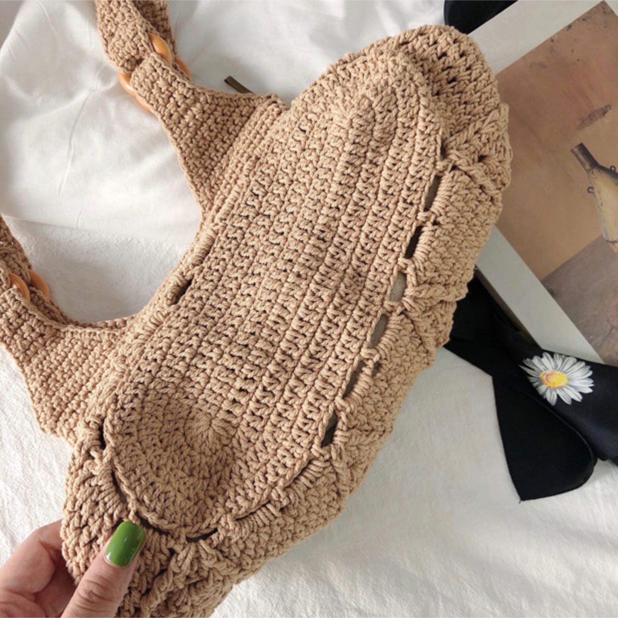 Buy Online High Quality, Unique Handmade Retro Artsy Twist Cotton Knitted Shoulder Bag, Hand Woven, Fashion Casual Bag, Gift for Her, Women's Woven Bag - Elena Handbags