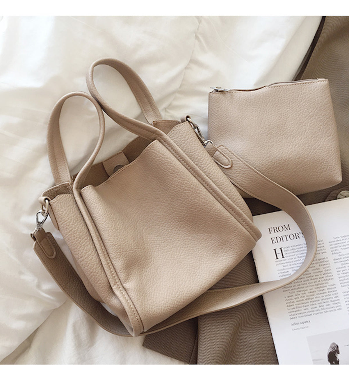 Buy Online Ultra Soft Leather Bucket Bag with Shoulder Strap and Inner Pouch