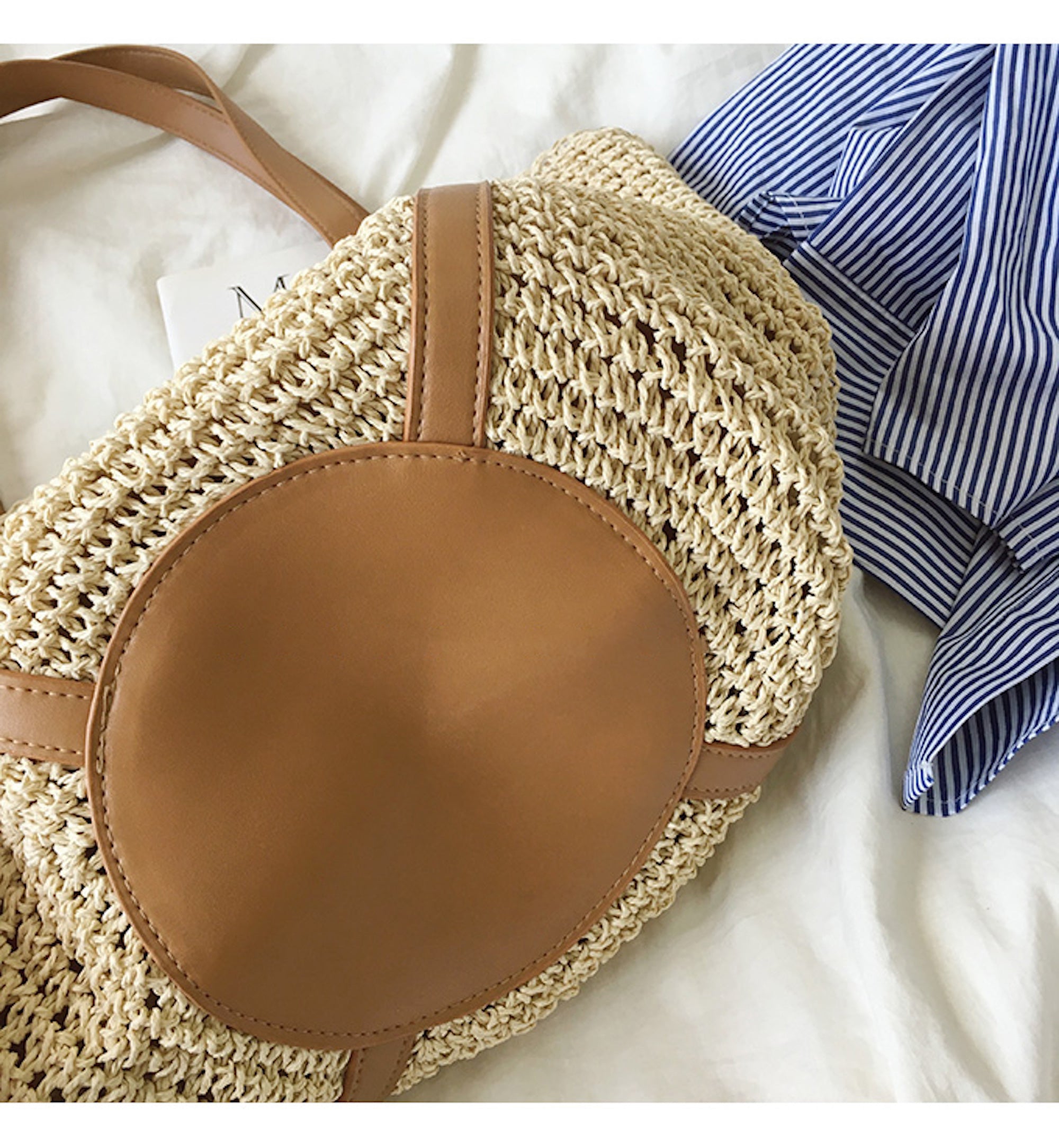 Buy Online High Quality, Unique Handmade Large Straw Woven Tote Bag with Leather Accents, Summer Bag, Everyday Shoulder Bag, Beach Bag - Elena Handbags
