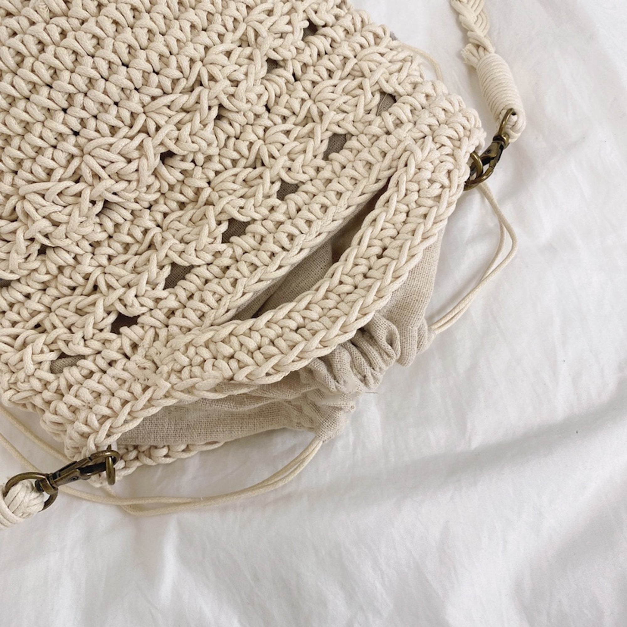 Buy Online High Quality, Unique Handmade Retro Crochet Shoulder Crossbody Bag, Minimalistic Basket Design, Small Size, Handmade Woven Cotton Twine - Elena Handbags