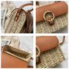 Elena Handbags Straw Woven Box Bag with Leather Flap