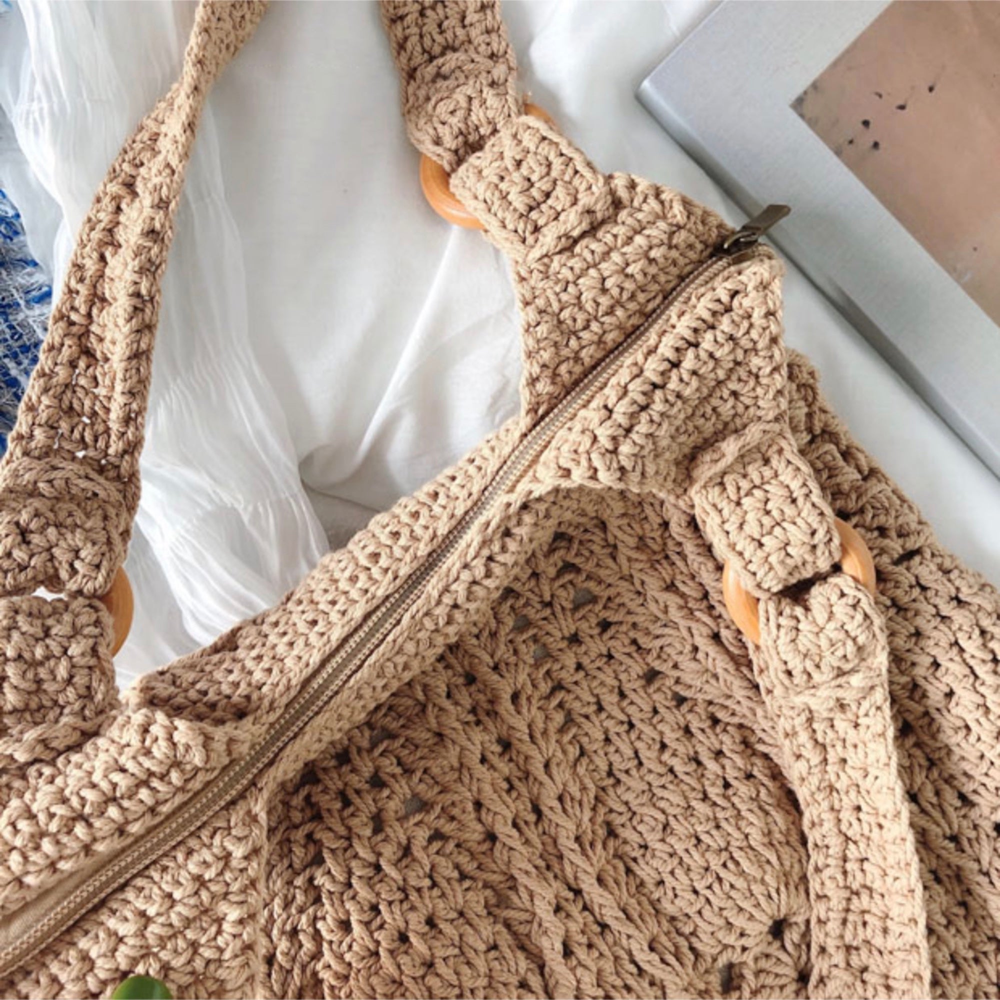 Buy Online High Quality, Unique Handmade Retro Artsy Twist Cotton Knitted Shoulder Bag, Hand Woven, Fashion Casual Bag, Gift for Her, Women's Woven Bag - Elena Handbags