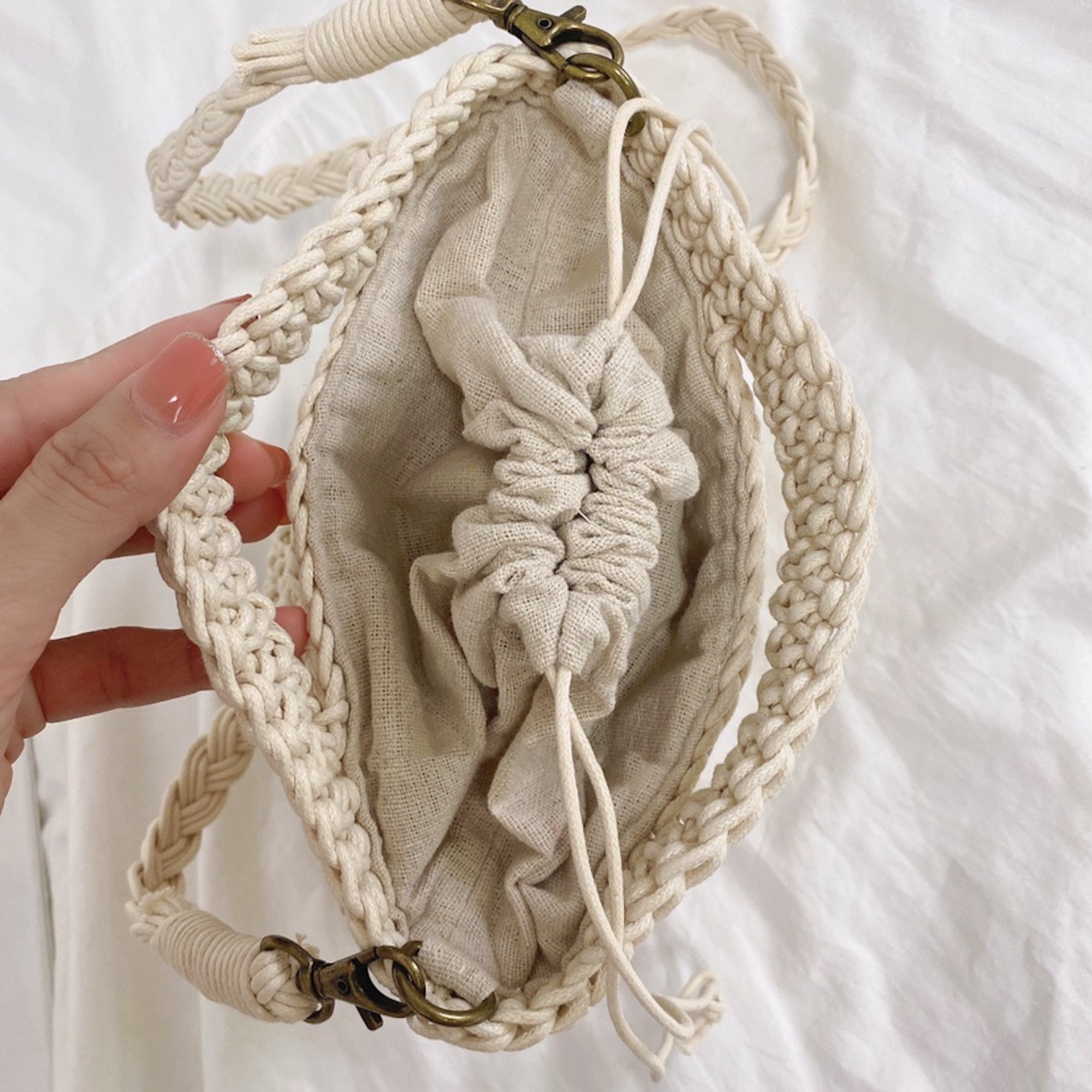 Buy Online High Quality, Unique Handmade Retro Crochet Shoulder Crossbody Bag, Minimalistic Basket Design, Small Size, Handmade Woven Cotton Twine - Elena Handbags