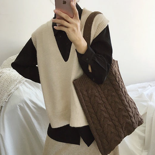 Elena Handbags Cotton Knitted Shoulder Bag