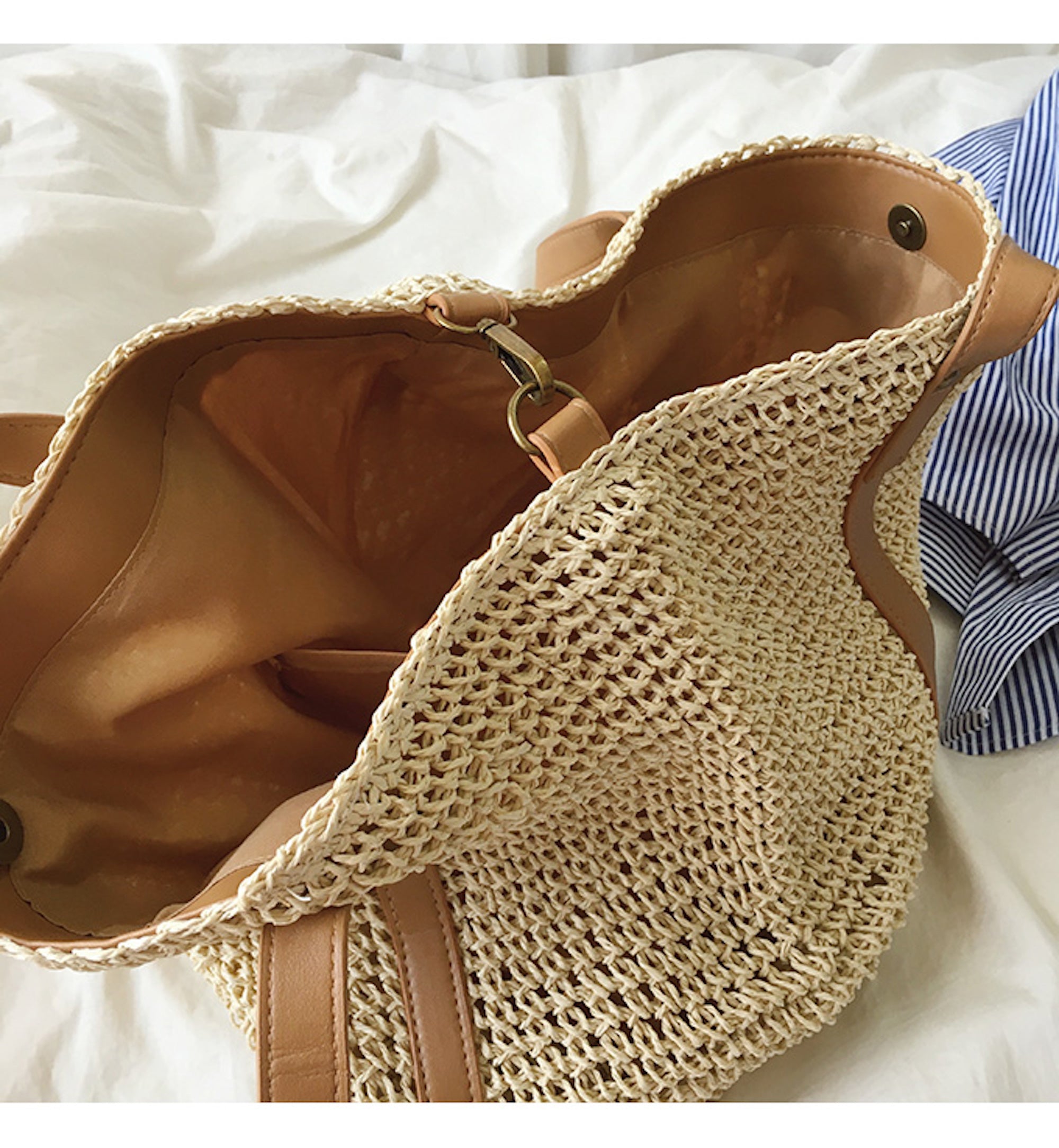 Buy Online High Quality, Unique Handmade Large Straw Woven Tote Bag with Leather Accents, Summer Bag, Everyday Shoulder Bag, Beach Bag - Elena Handbags