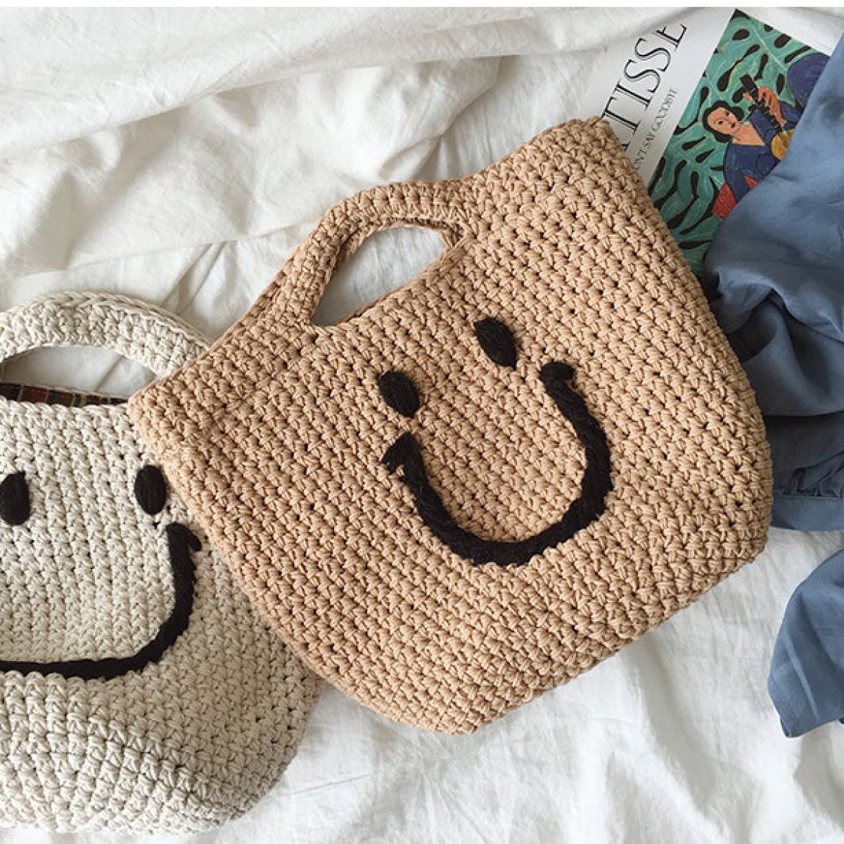 Cotton Knitted Smiley Face Bag