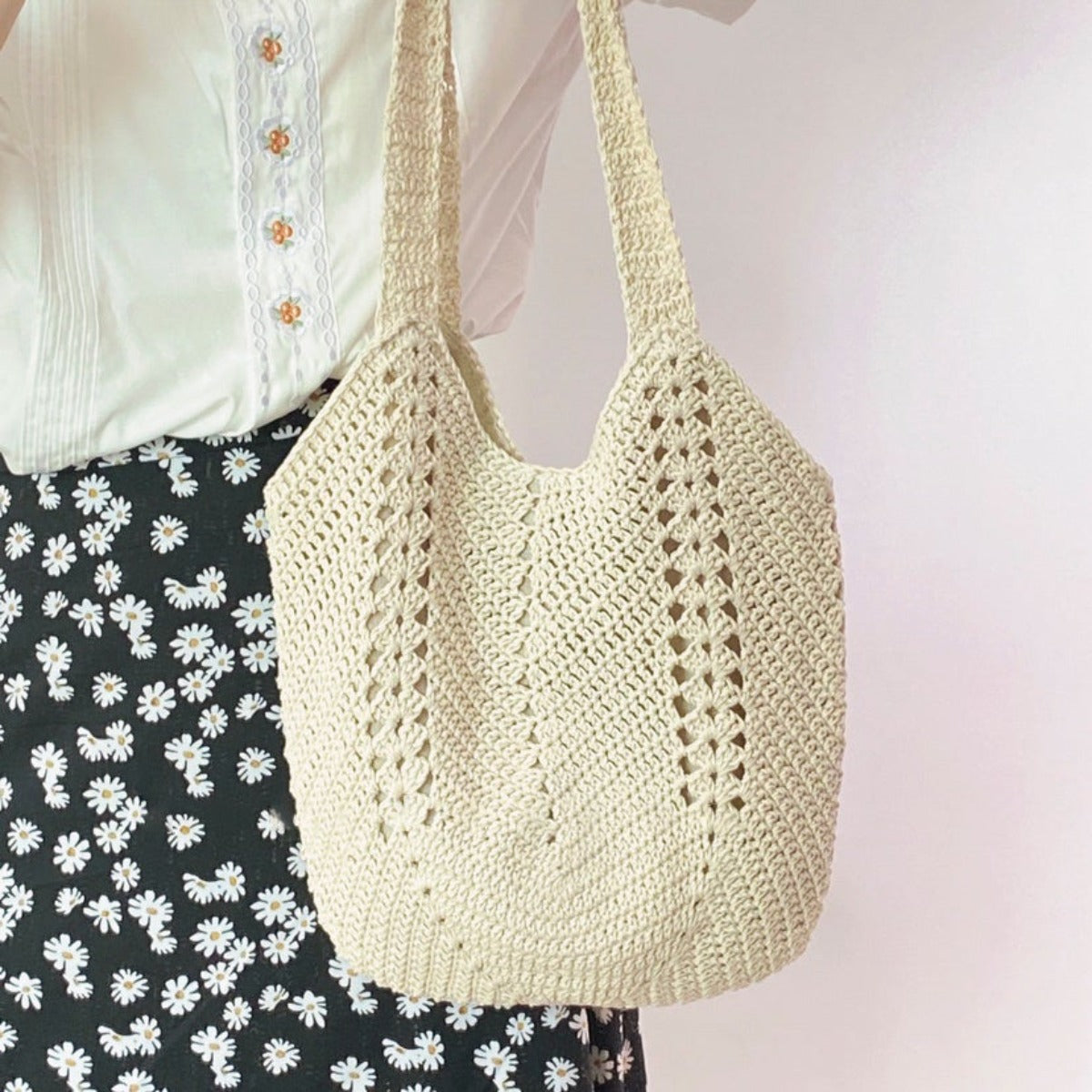 Buy Online Elena Handbags Retro Knitted Shoulder Bag Crochet Cotton Purse