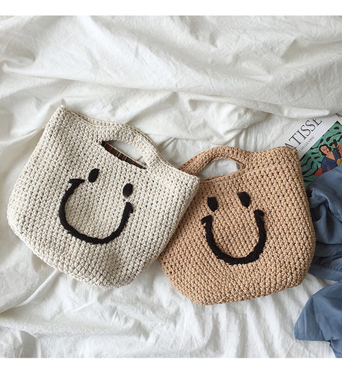 Buy Online Cotton Knitted Smiley Face Bag, Handmade Crochet Purse, Fashion Bag