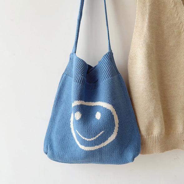 Buy Online Cotton Knitted Shoulder Bag with Smiley Face