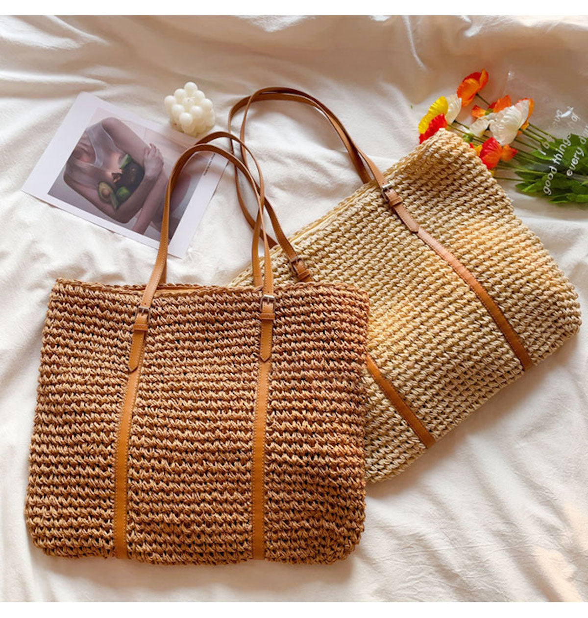 Buy Online Elena Handbags Chic Large Straw Woven Summer Bag