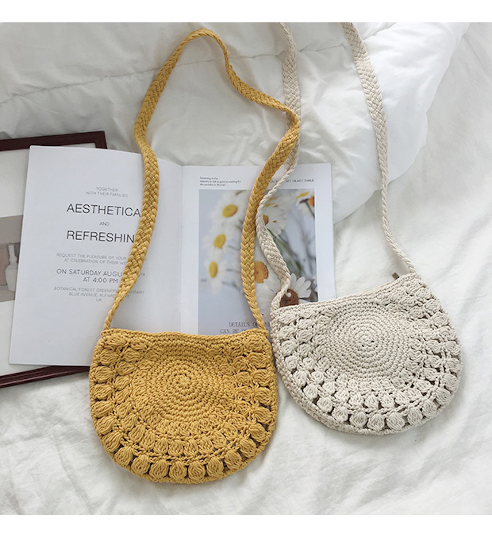 Buy Online High Quality, Unique Handmade Small Boho Cotton Knitted Shoulder Bag, Handmade Crochet Bag, Fashion Casual Bag, Gift for Her, Women's Woven Bag - Elena Handbags