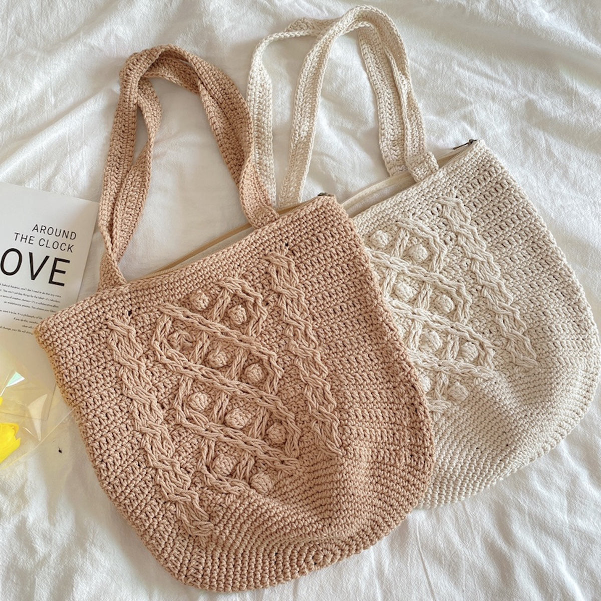 Handmade Cotton Knitted Shoulder Bucket Bag