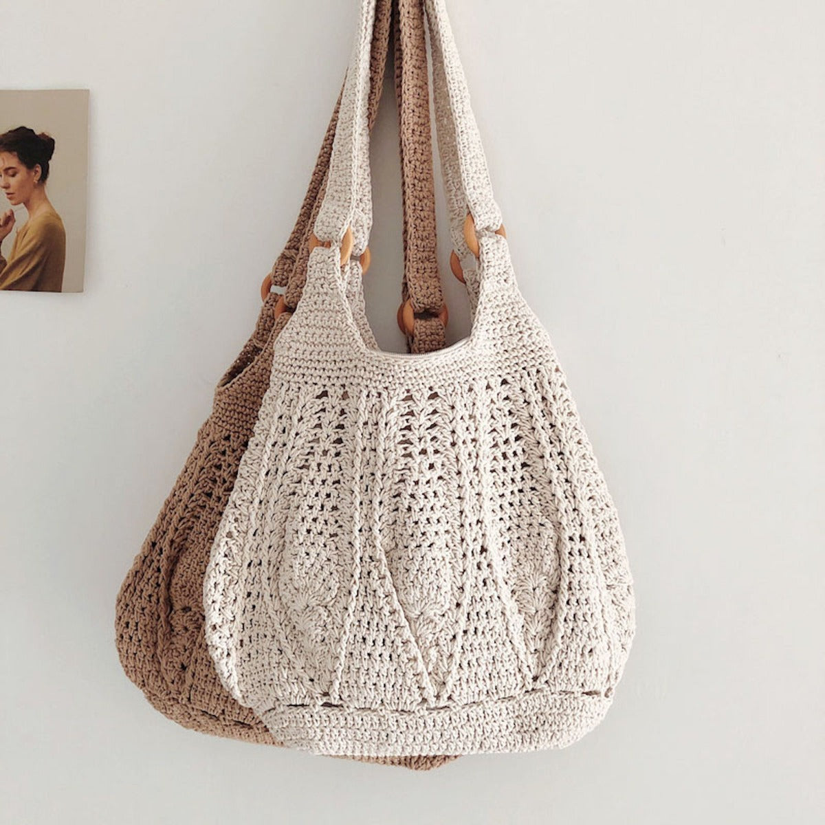 Buy Online High Quality, Unique Handmade Retro Artsy Twist Cotton Knitted Shoulder Bag, Hand Woven, Fashion Casual Bag, Gift for Her, Women's Woven Bag - Elena Handbags