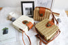 Elena Handbags Straw Woven Square Box Bag with Leather Flap