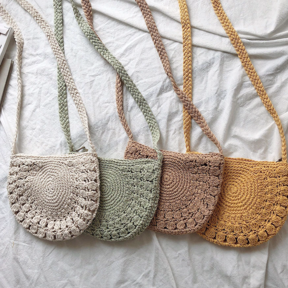 Elena Handbags Small Boho Cotton Knitted Shoulder Bag