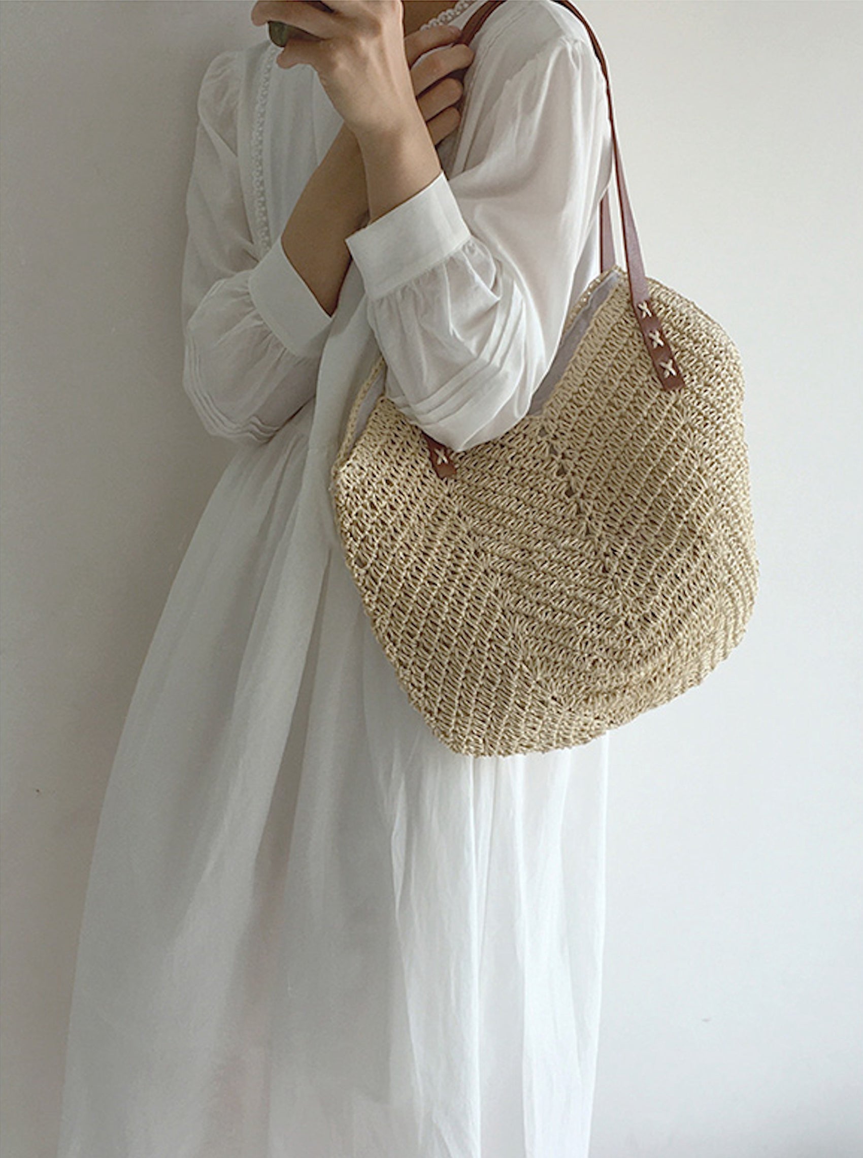 Buy Online High Quality, Unique Handmade Retro Straw Woven Tote Bag with Leather Straps, Summer Beach Bag, Handmade Shoulder Bag, Boho Beach Bag - Elena Handbags