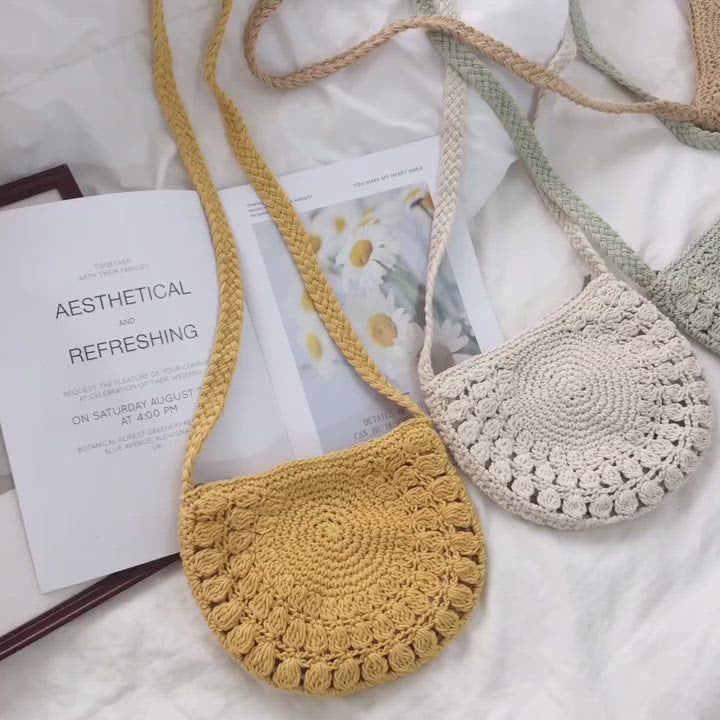 Small Boho Cotton Knitted Shoulder Bag