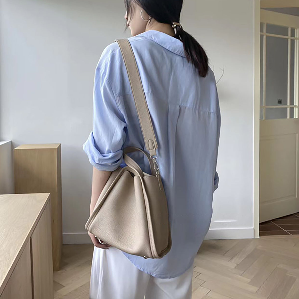 Buy Online Ultra Soft Leather Bucket Bag with Shoulder Strap and Inner Pouch