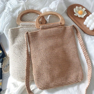 Elena Handbags Cotton Knitted Top Handle Bag