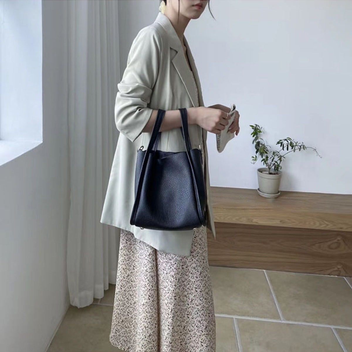 Buy Online Ultra Soft Leather Bucket Bag with Shoulder Strap and Inner Pouch