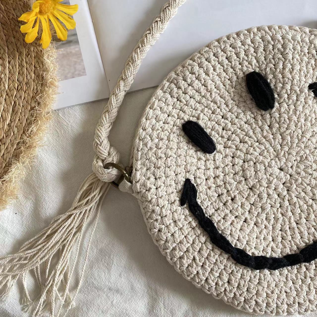 Buy Online Elena Handbags Crochet Smiley Face Round Bag