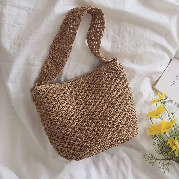 Straw Shoulder Bucket Bag