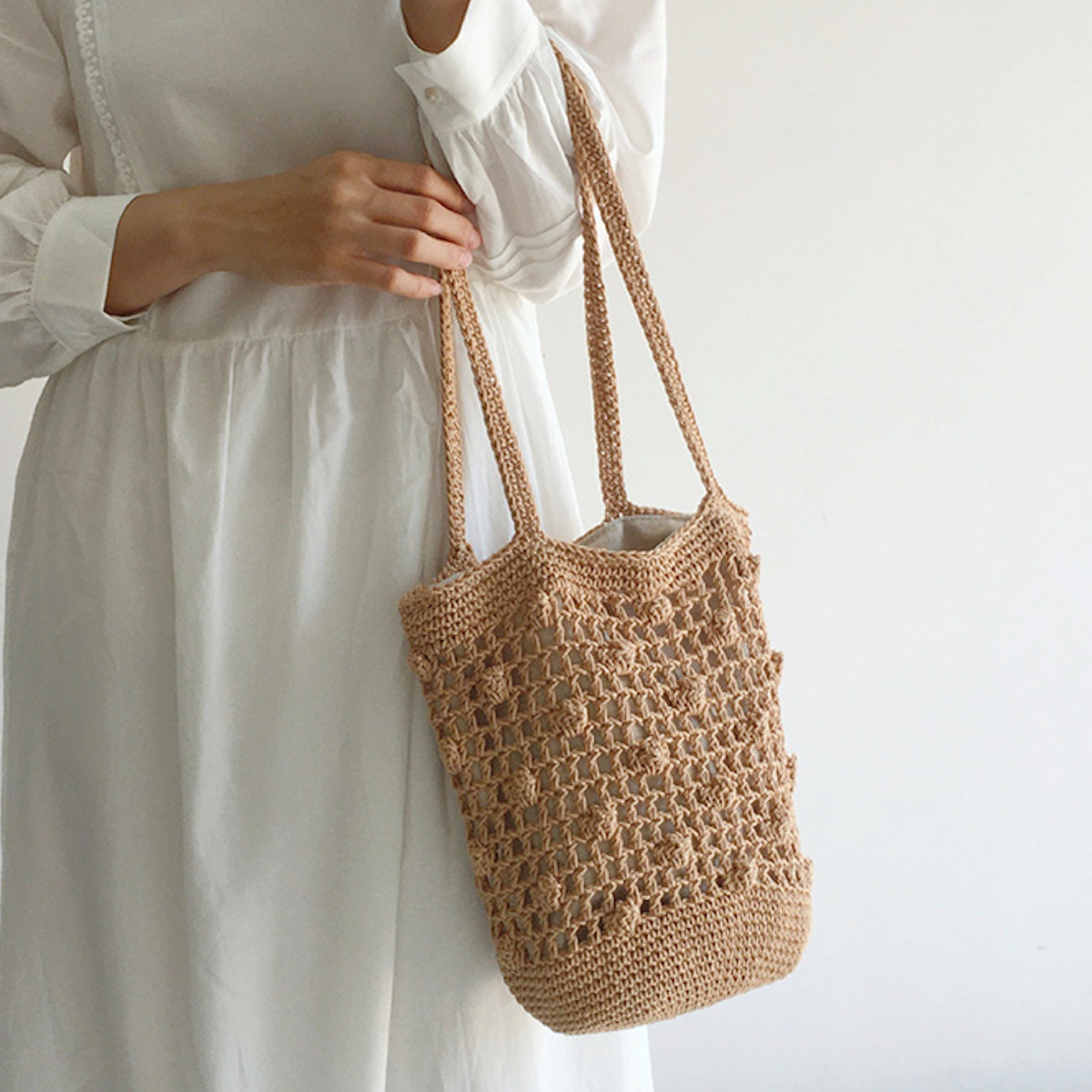 Crochet Cotton Bucket Shoulder Bag